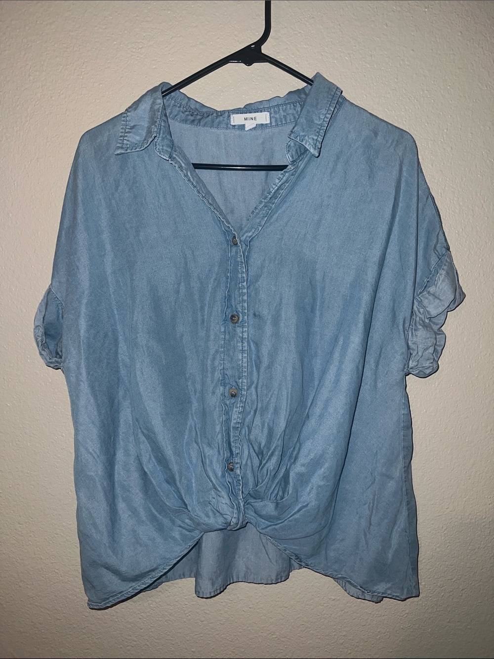 MINE Light Blue Button-Front Tie Hem Top